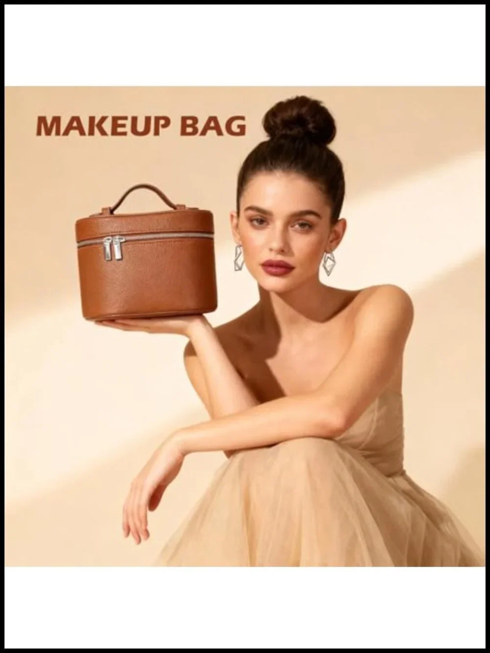 Large Capacity Faux Leather Cosmetic Bag with Removable Washable Compartment